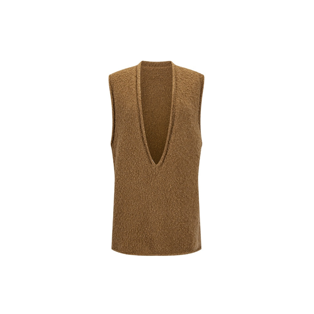 Camel Wool Blend Casual Vest