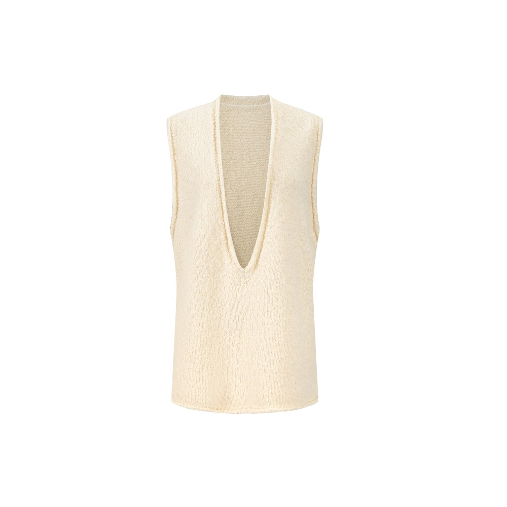 Camel Wool Blend Casual Vest