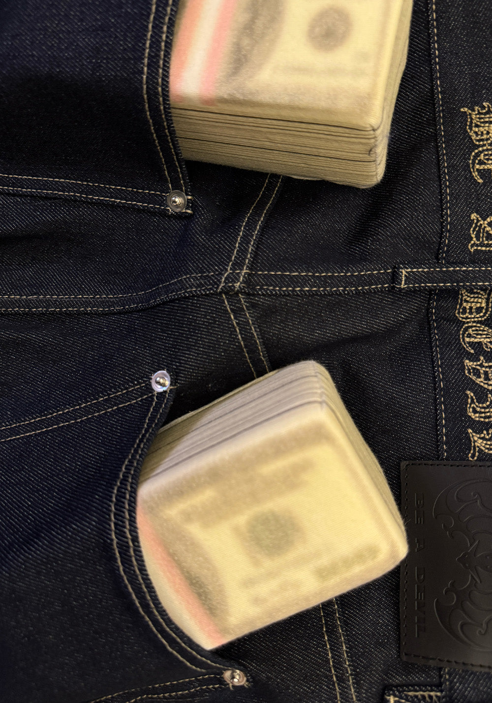 BE A DEVIL丨USD Billion Multi Rivet Denim Pants - PSYLOS 1, BE A DEVIL丨USD Billion Multi Rivet Denim Pants, Jeans, BE A DEVIL, PSYLOS 1