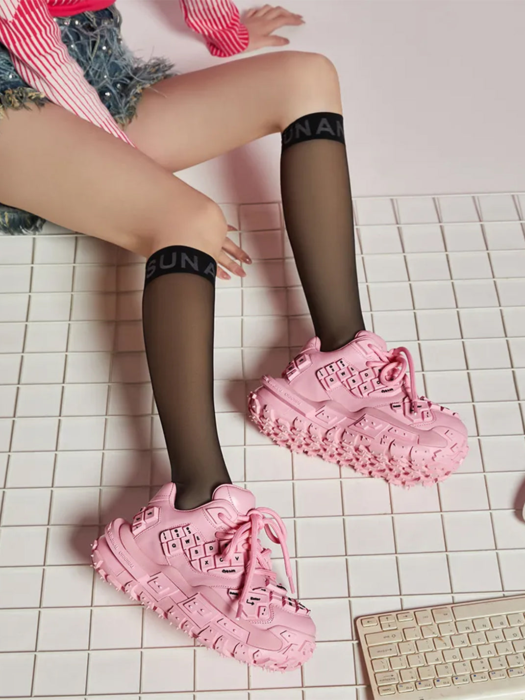XMZY丨Chunky Keyboard Dad Sneakers -Pink - PSYLOS 1, XMZY丨Chunky Keyboard Dad Sneakers -Pink, Chunky Sneakers, XMZY•JAPAN, PSYLOS 1