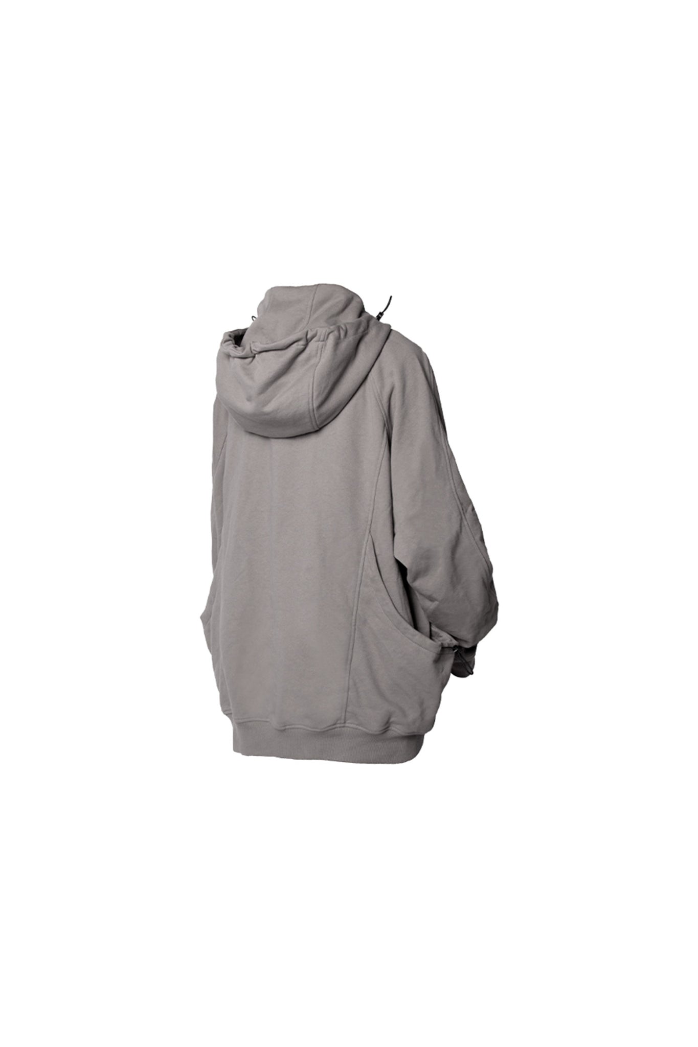 Grey Hooded Zipper Drawstring Bucket Bag Casual Sweatshirt