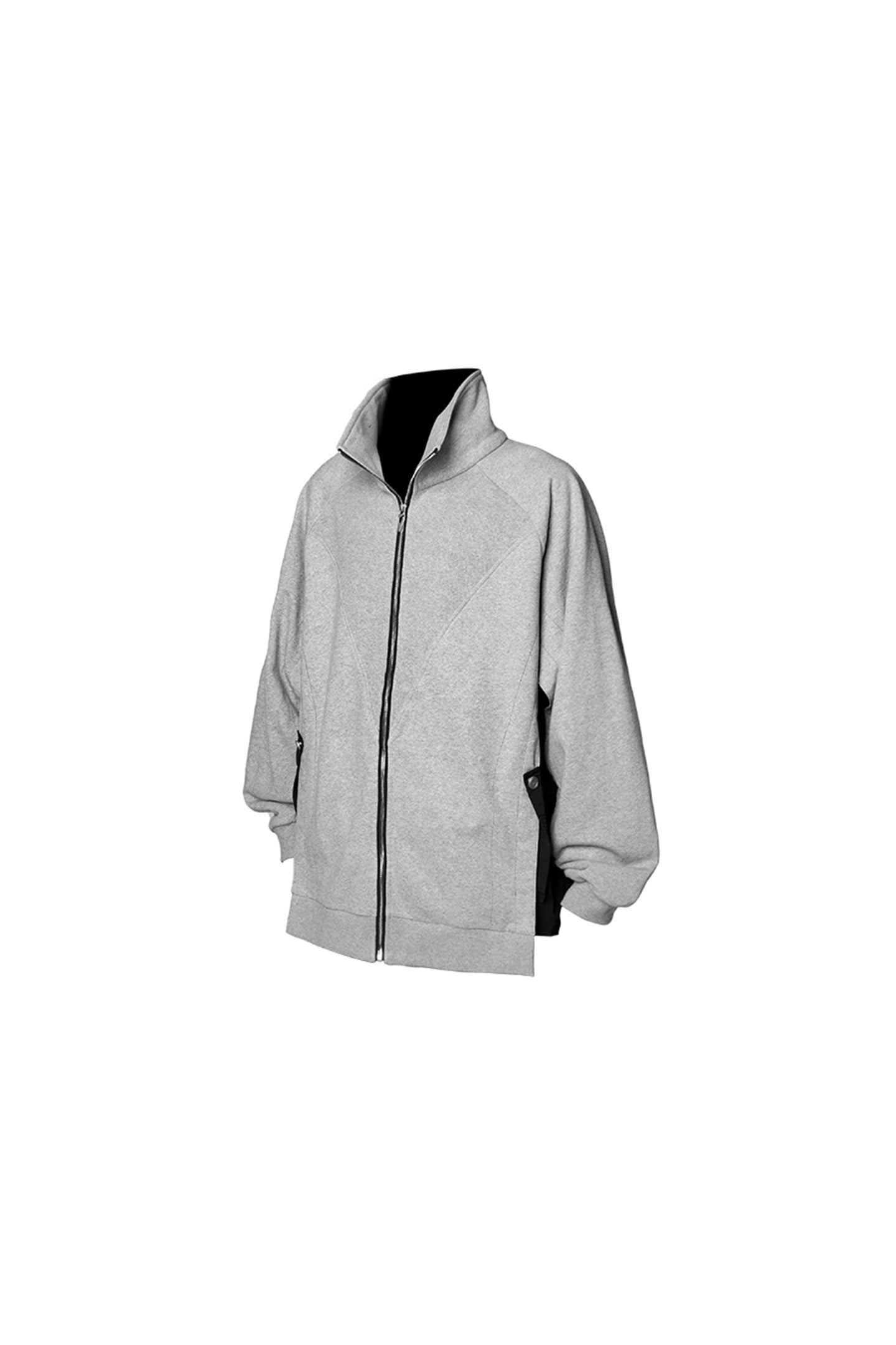 Nylon Splicing Deconstructed Ripped Stand Collar Zipper Sweatshirt