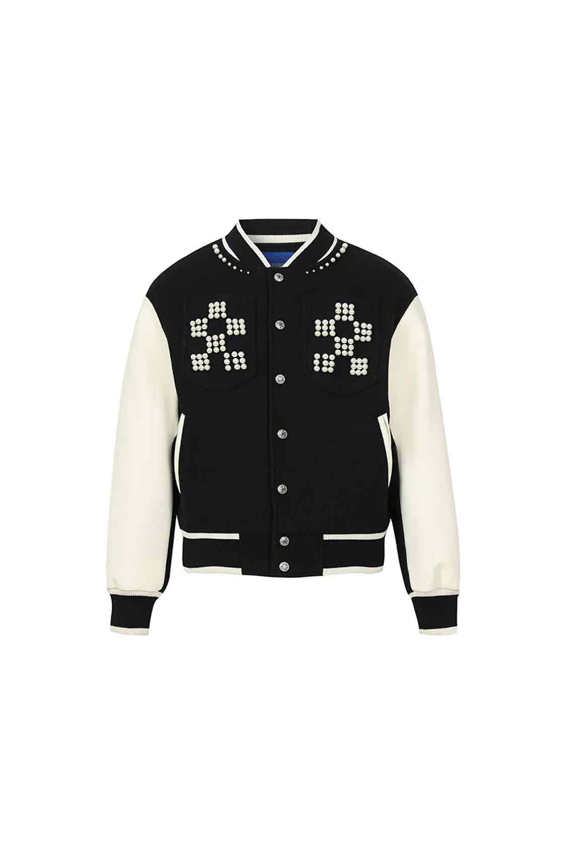 "Pearl Shine" Checkerboard Pearl Slogan Padded Baseball Jacket