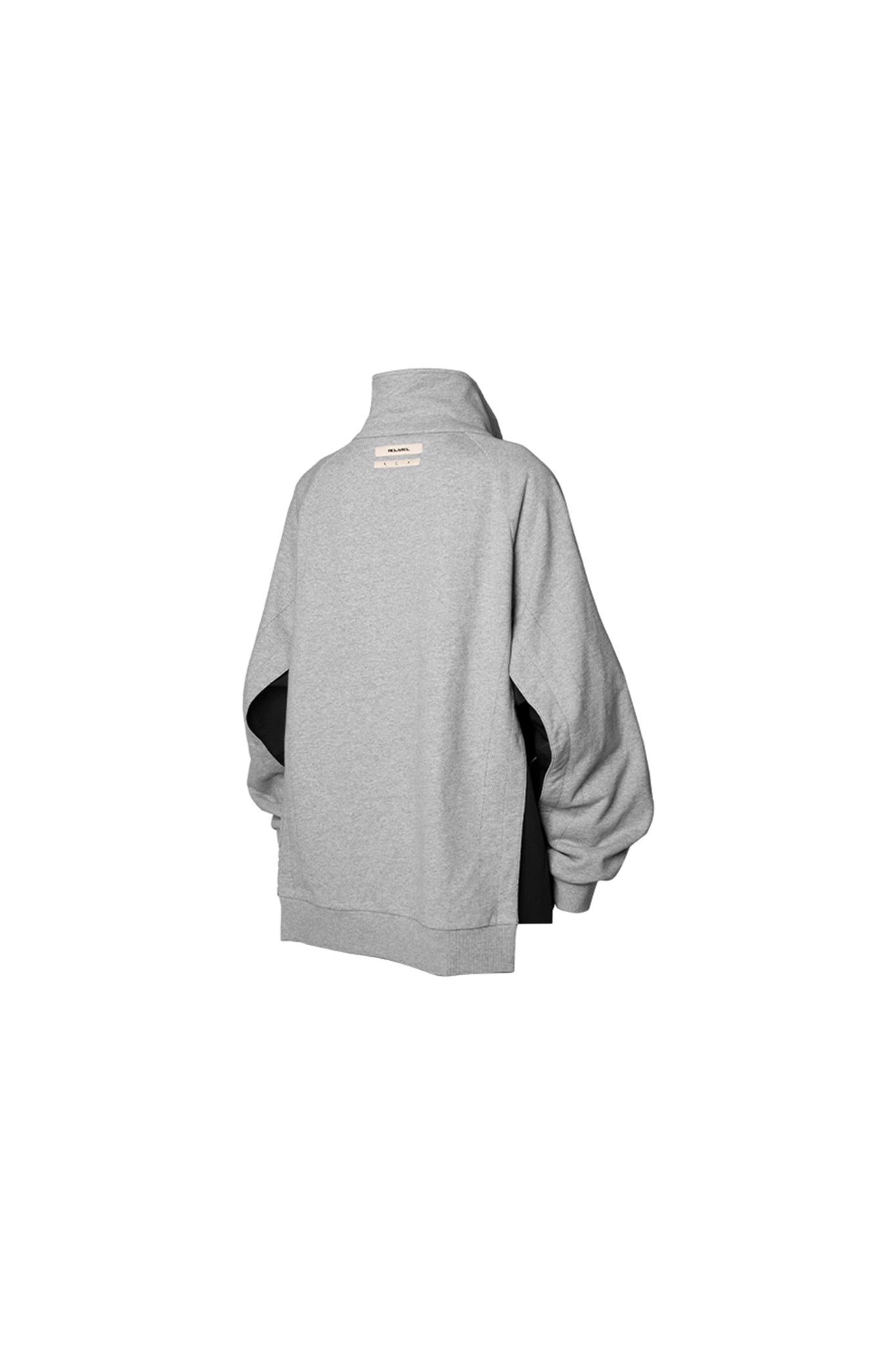 Nylon Splicing Deconstructed Ripped Stand Collar Zipper Sweatshirt