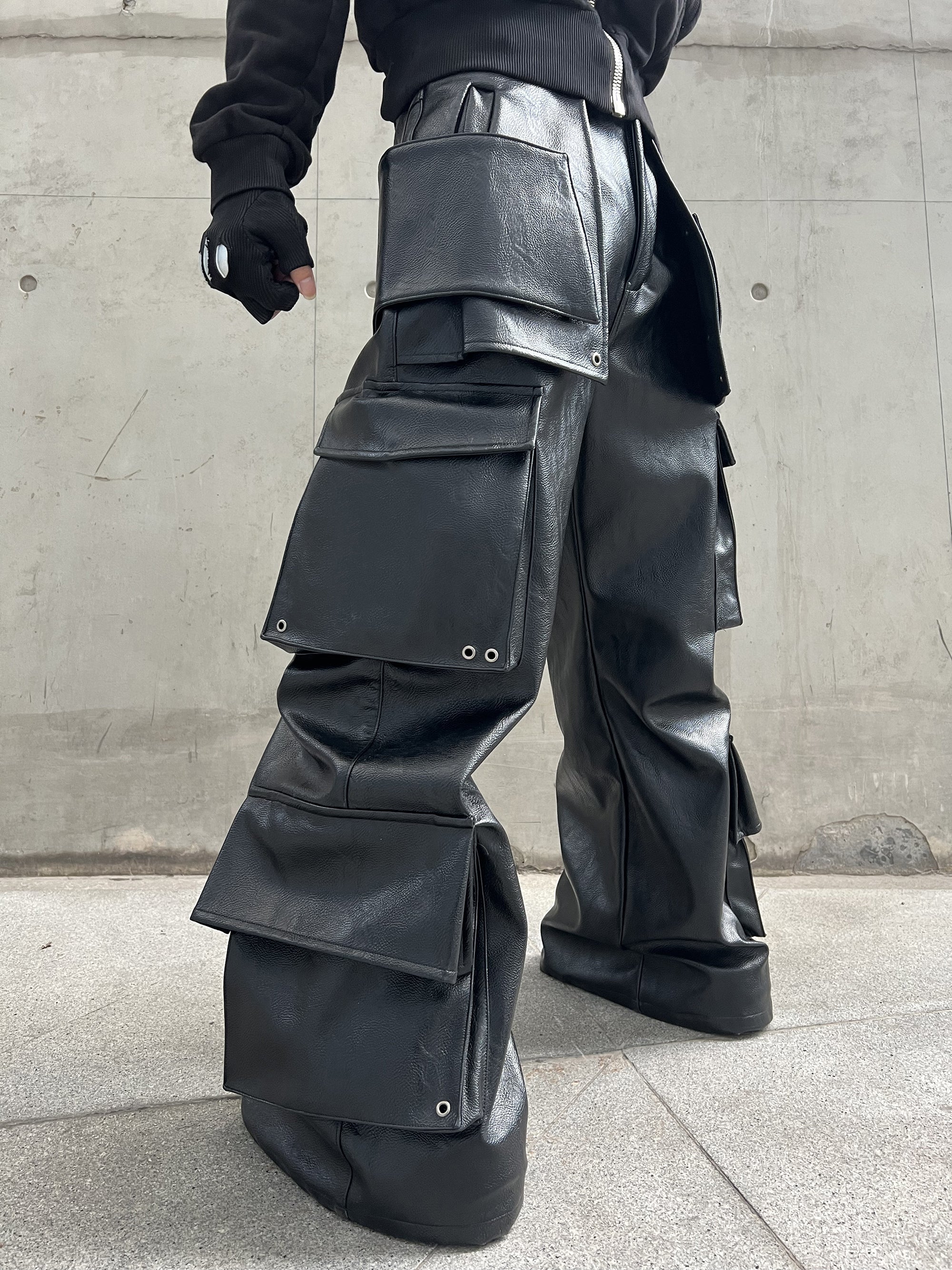 REBEL WAVE丨Structured Multi-Pocket Leather Cargos - PSYLOS 1, REBEL WAVE丨Structured Multi-Pocket Leather Cargos, Pants, REBEL WAVE•JAPAN, PSYLOS 1