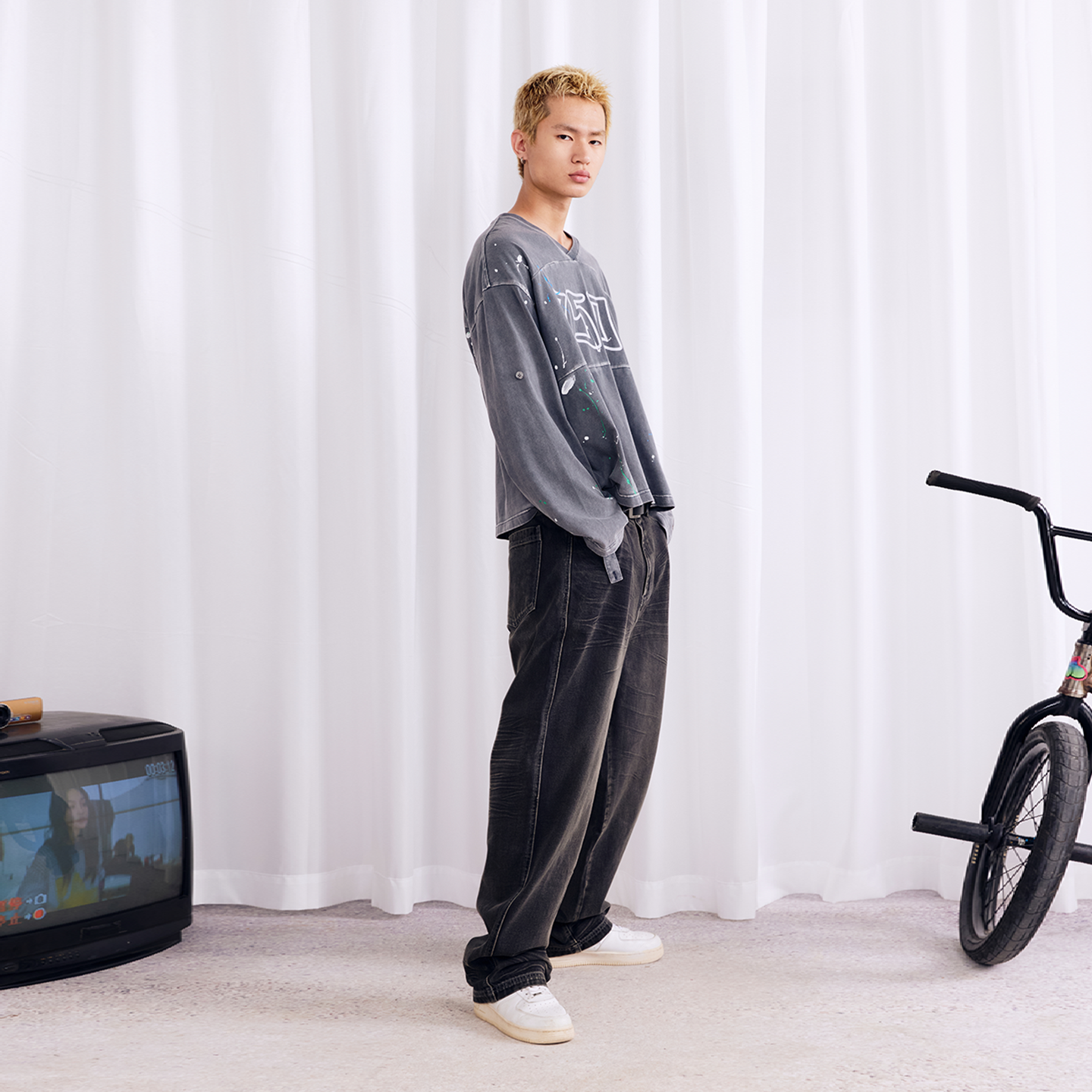 BURNIN* "2503" v-neck splash-ink retro old washed T-shirt - PSYLOS 1, BURNIN* "2503" v-neck splash-ink retro old washed T-shirt, T-Shirt, Burnin, PSYLOS 1