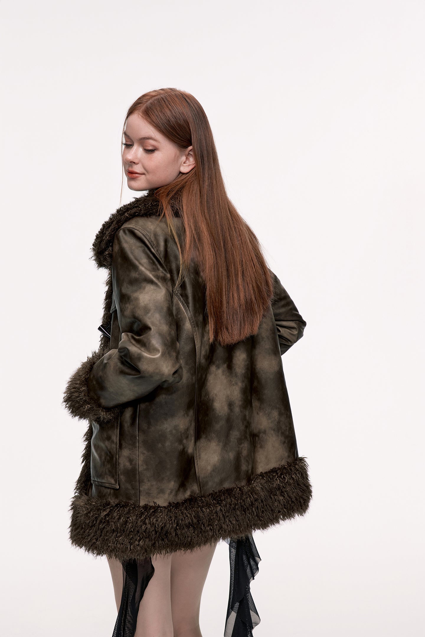 Fur Collar Patchwork Leather Jacket