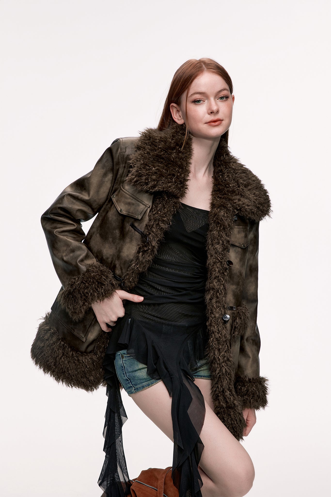 Fur Collar Patchwork Leather Jacket