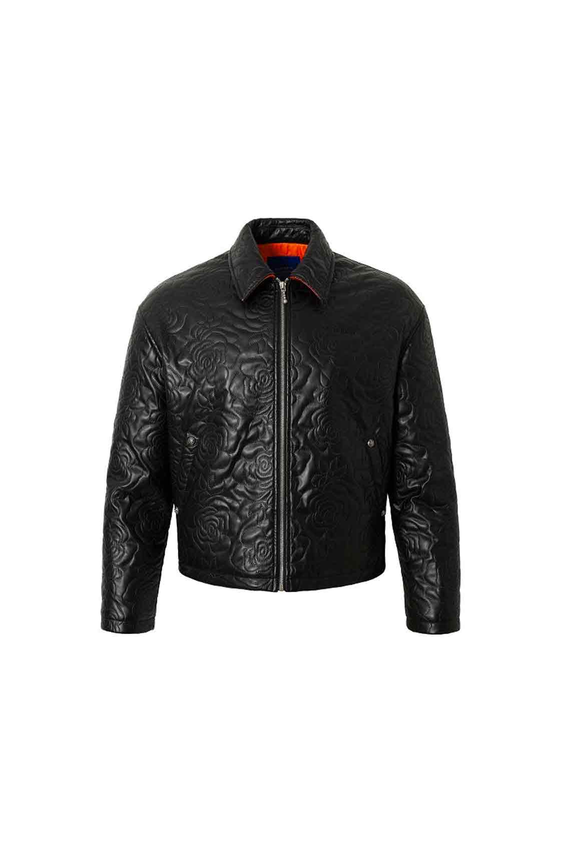 Embossed Rose Textured Leather Jacket