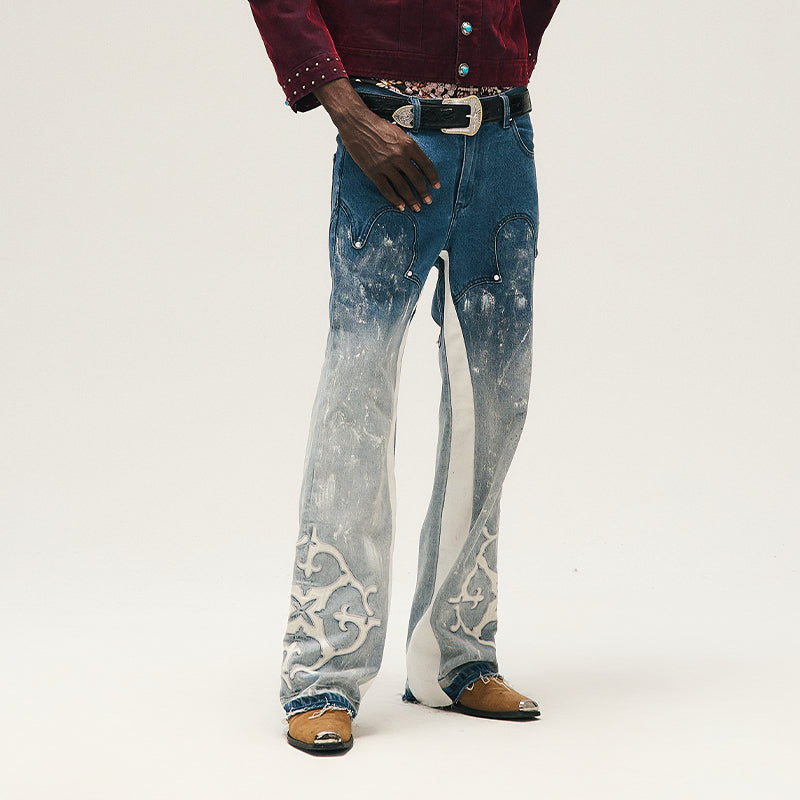 GLACIERBOY "RAP STAR" SERIES Ink-splashed Gradient Blue Jeans