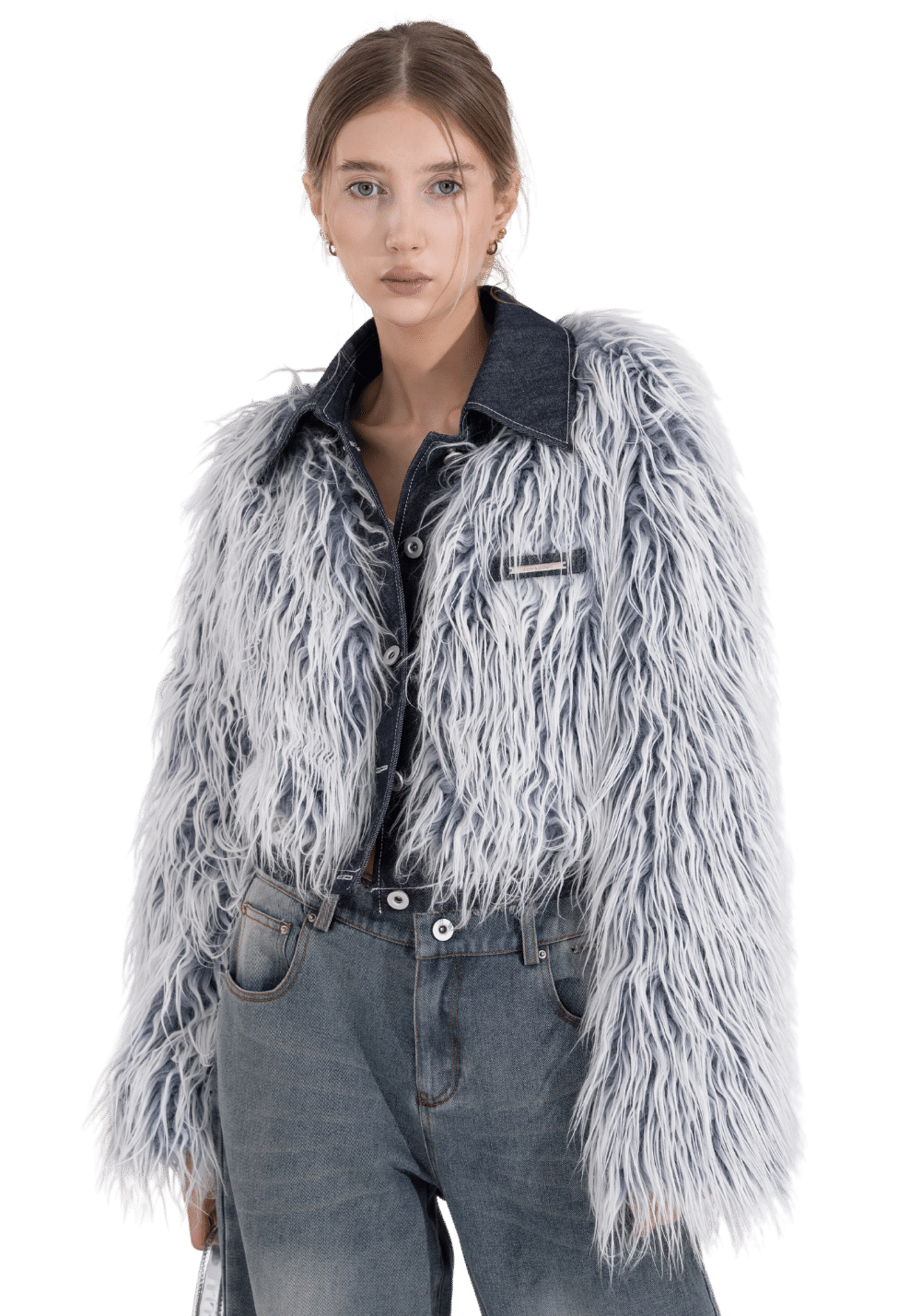 Denim Patchwork Fur Jacket - PSYLOS 1, Denim Patchwork Fur Jacket, Jacket, Jqwention, PSYLOS 1