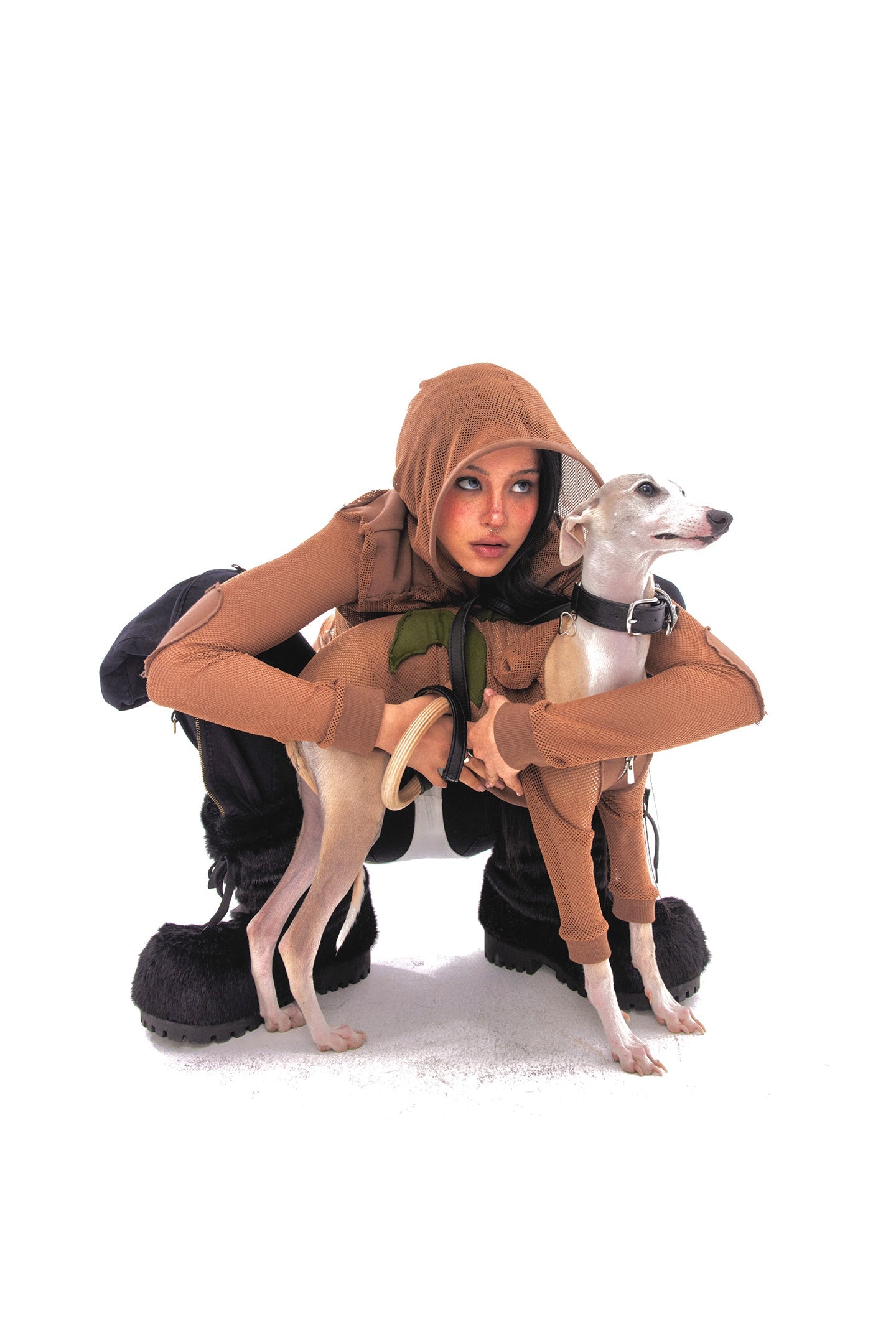 Brown Grid Patch Dog Jacket - PSYLOS 1, Brown Grid Patch Dog Jacket, Dog Jacket, NyDkyel, PSYLOS 1