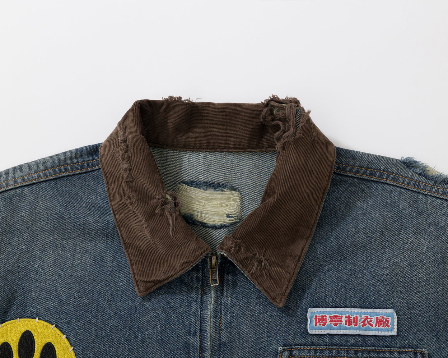 BURNIN* "Burnin for people" camouflage splicing damaged patch denim jacket - PSYLOS 1, BURNIN* "Burnin for people" camouflage splicing damaged patch denim jacket, T-Shirt, Burnin, PSYLOS 1