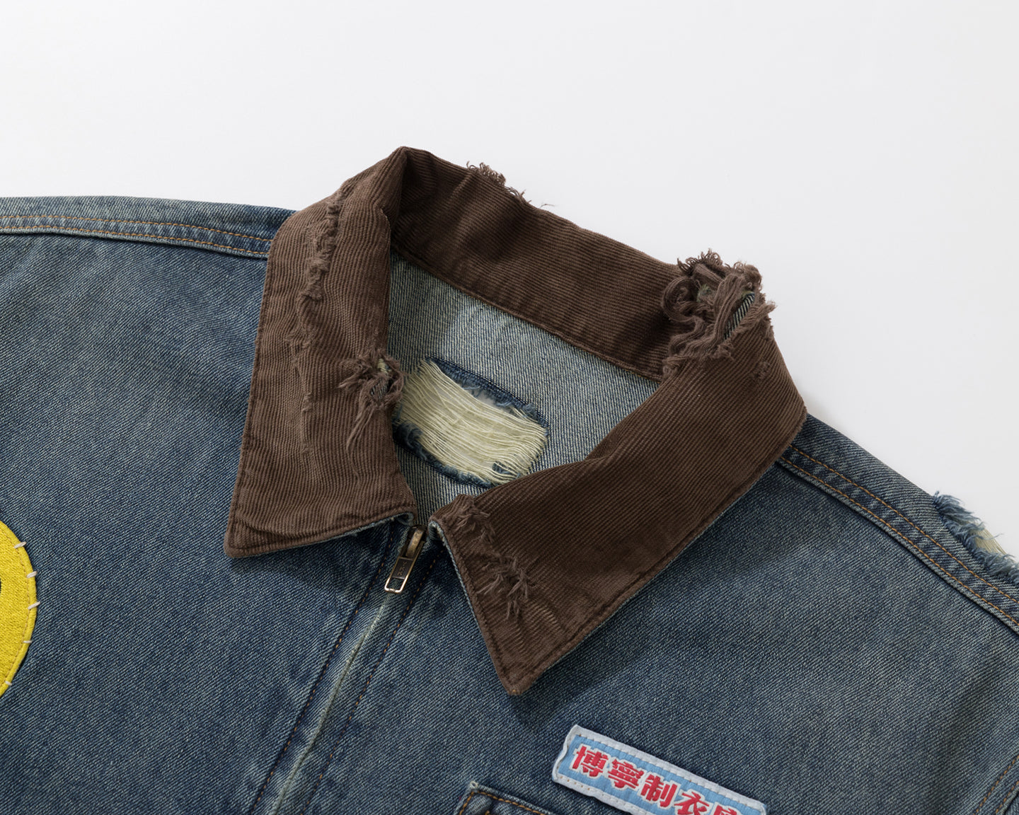 BURNIN* "Burnin for people" camouflage splicing damaged patch denim jacket - PSYLOS 1, BURNIN* "Burnin for people" camouflage splicing damaged patch denim jacket, T-Shirt, Burnin, PSYLOS 1