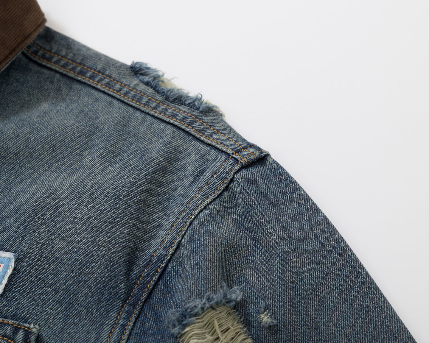 BURNIN* "Burnin for people" camouflage splicing damaged patch denim jacket - PSYLOS 1, BURNIN* "Burnin for people" camouflage splicing damaged patch denim jacket, T-Shirt, Burnin, PSYLOS 1