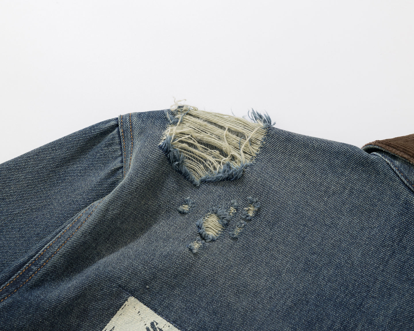 BURNIN* "Burnin for people" camouflage splicing damaged patch denim jacket - PSYLOS 1, BURNIN* "Burnin for people" camouflage splicing damaged patch denim jacket, T-Shirt, Burnin, PSYLOS 1