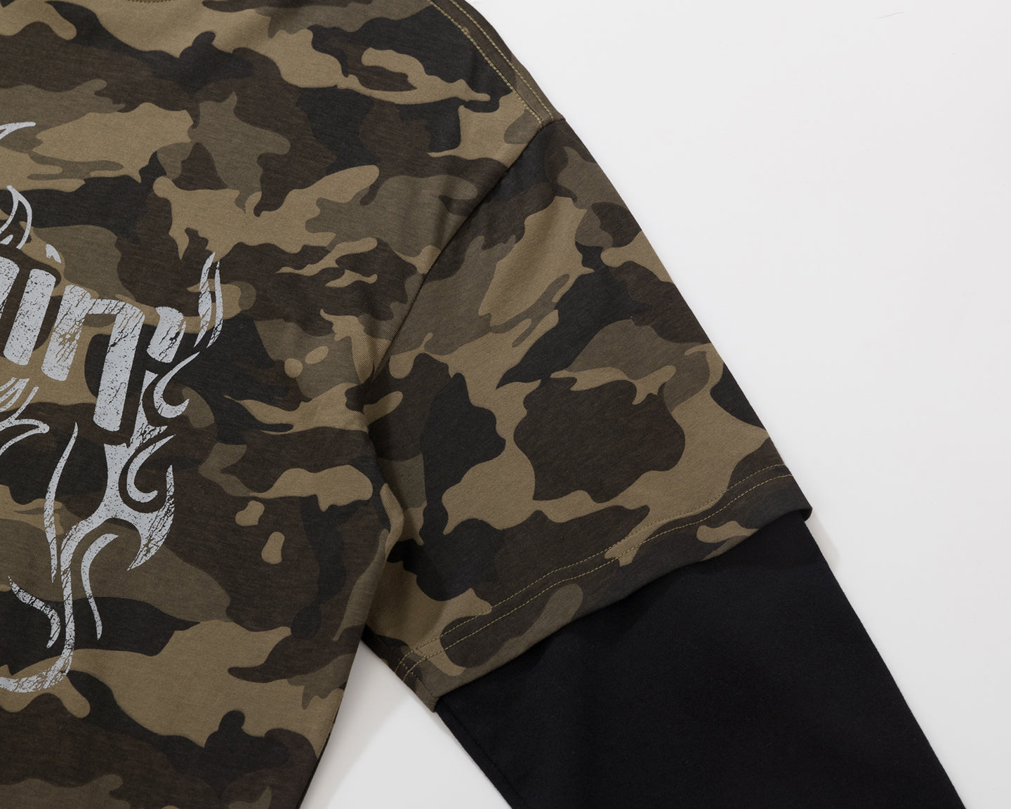 BURNIN* “97’series” worn fire pattern fake two-piece T-shirt - PSYLOS 1, BURNIN* “97’series” worn fire pattern fake two-piece T-shirt, T-Shirt, Burnin, PSYLOS 1