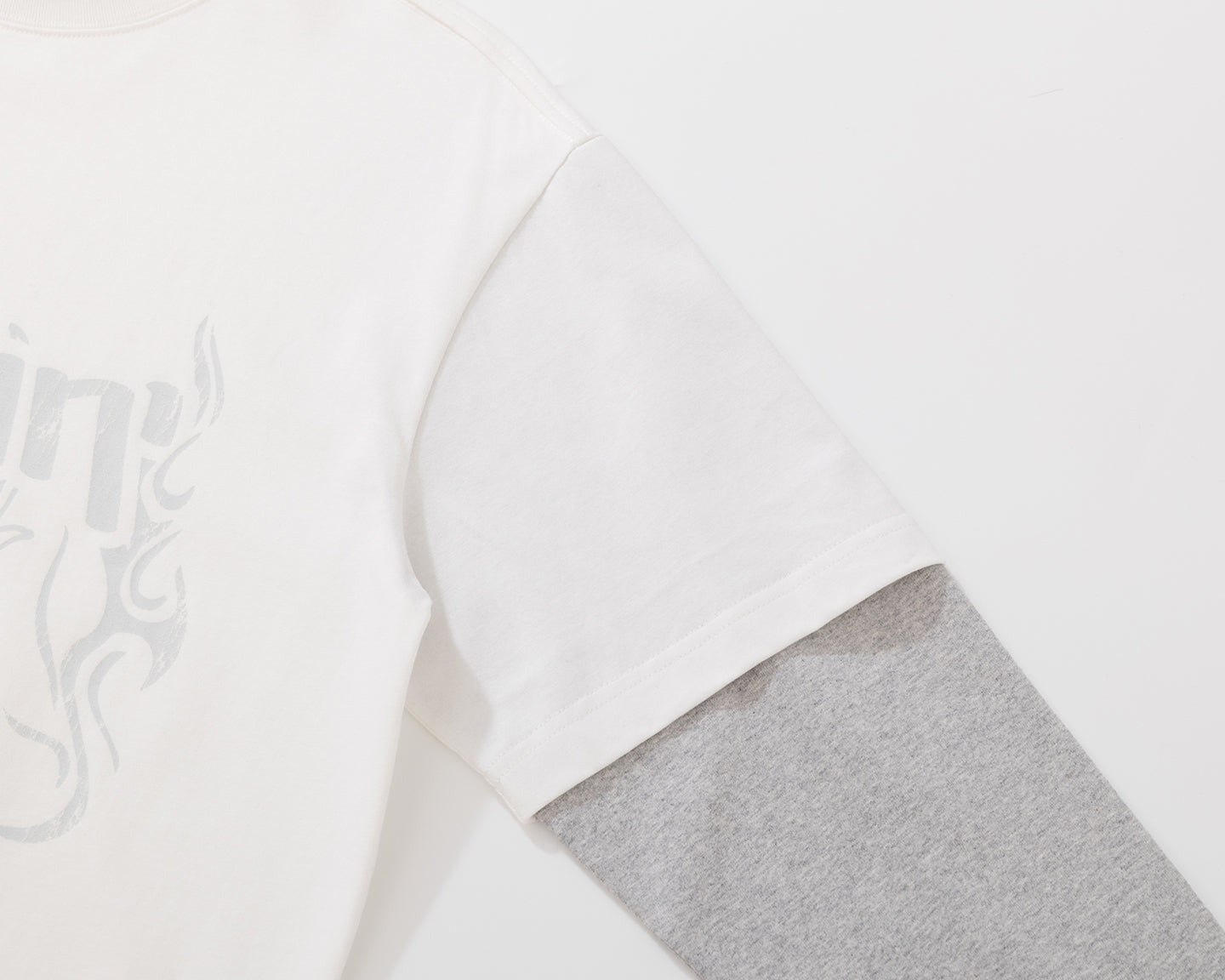 BURNIN* “97’series” worn fire pattern fake two-piece T-shirt - PSYLOS 1, BURNIN* “97’series” worn fire pattern fake two-piece T-shirt, T-Shirt, Burnin, PSYLOS 1