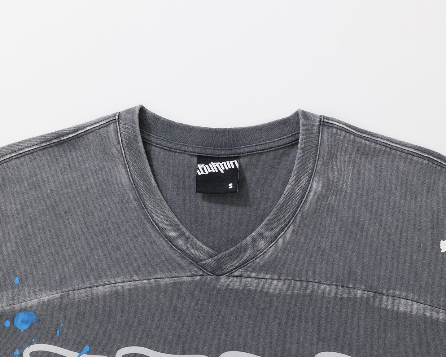 BURNIN* "2503" v-neck splash-ink retro old washed T-shirt - PSYLOS 1, BURNIN* "2503" v-neck splash-ink retro old washed T-shirt, T-Shirt, Burnin, PSYLOS 1