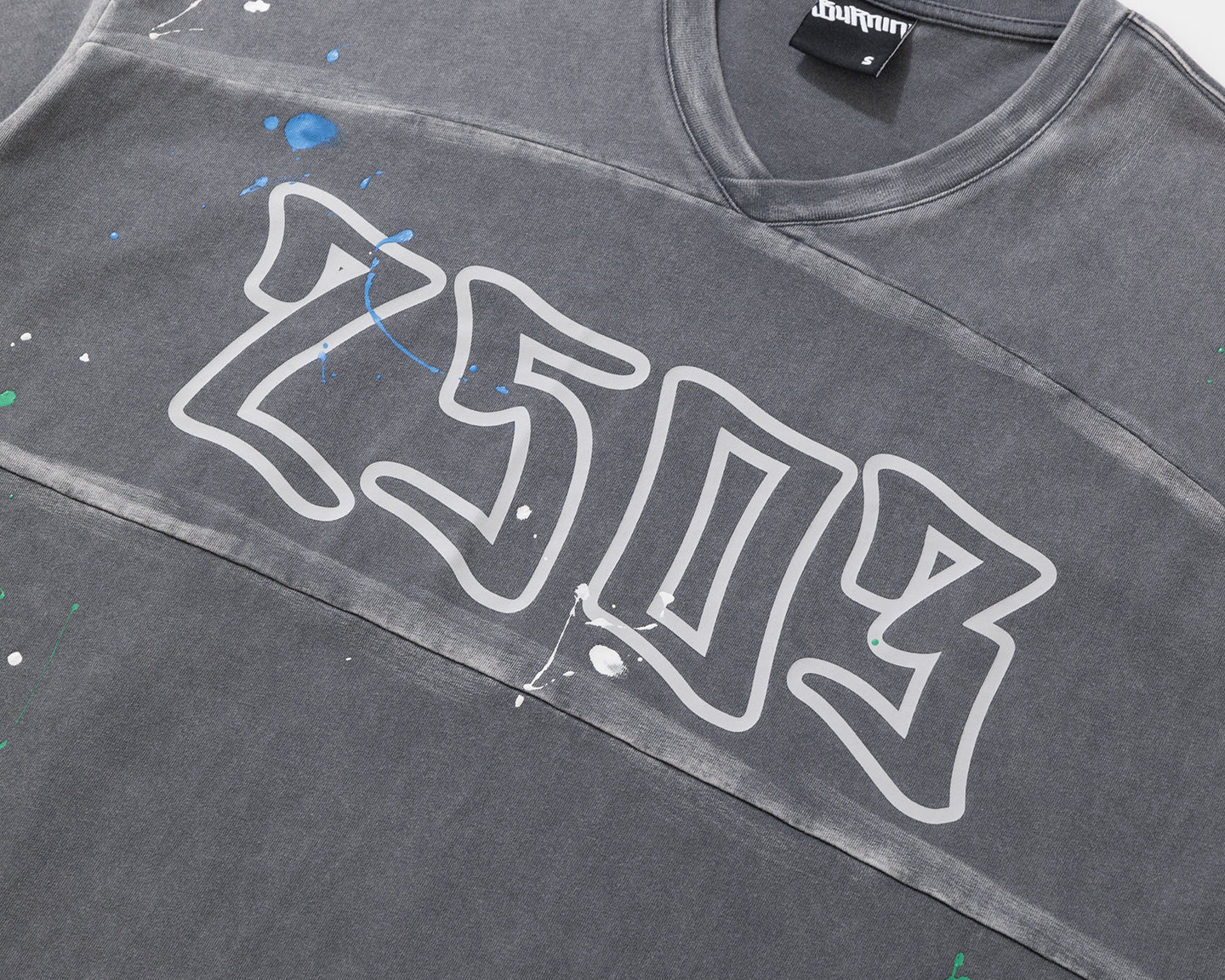 BURNIN* "2503" v-neck splash-ink retro old washed T-shirt - PSYLOS 1, BURNIN* "2503" v-neck splash-ink retro old washed T-shirt, T-Shirt, Burnin, PSYLOS 1