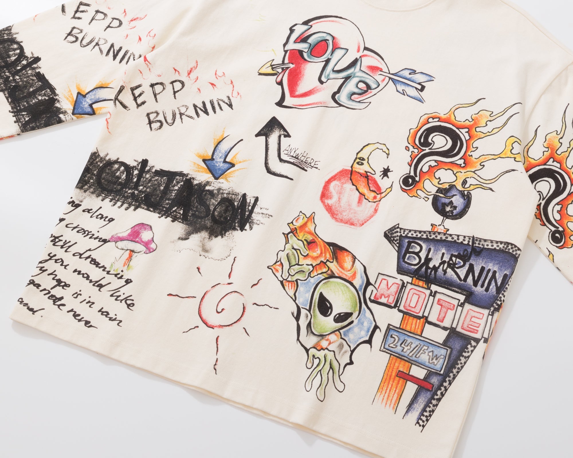 BURNIN* "All Roads Lead to Freedom" Graffiti Hand-Painted Long Sleeve T-Shirt - PSYLOS 1, BURNIN* "All Roads Lead to Freedom" Graffiti Hand-Painted Long Sleeve T-Shirt, T-Shirt, Burnin, PSYLOS 1