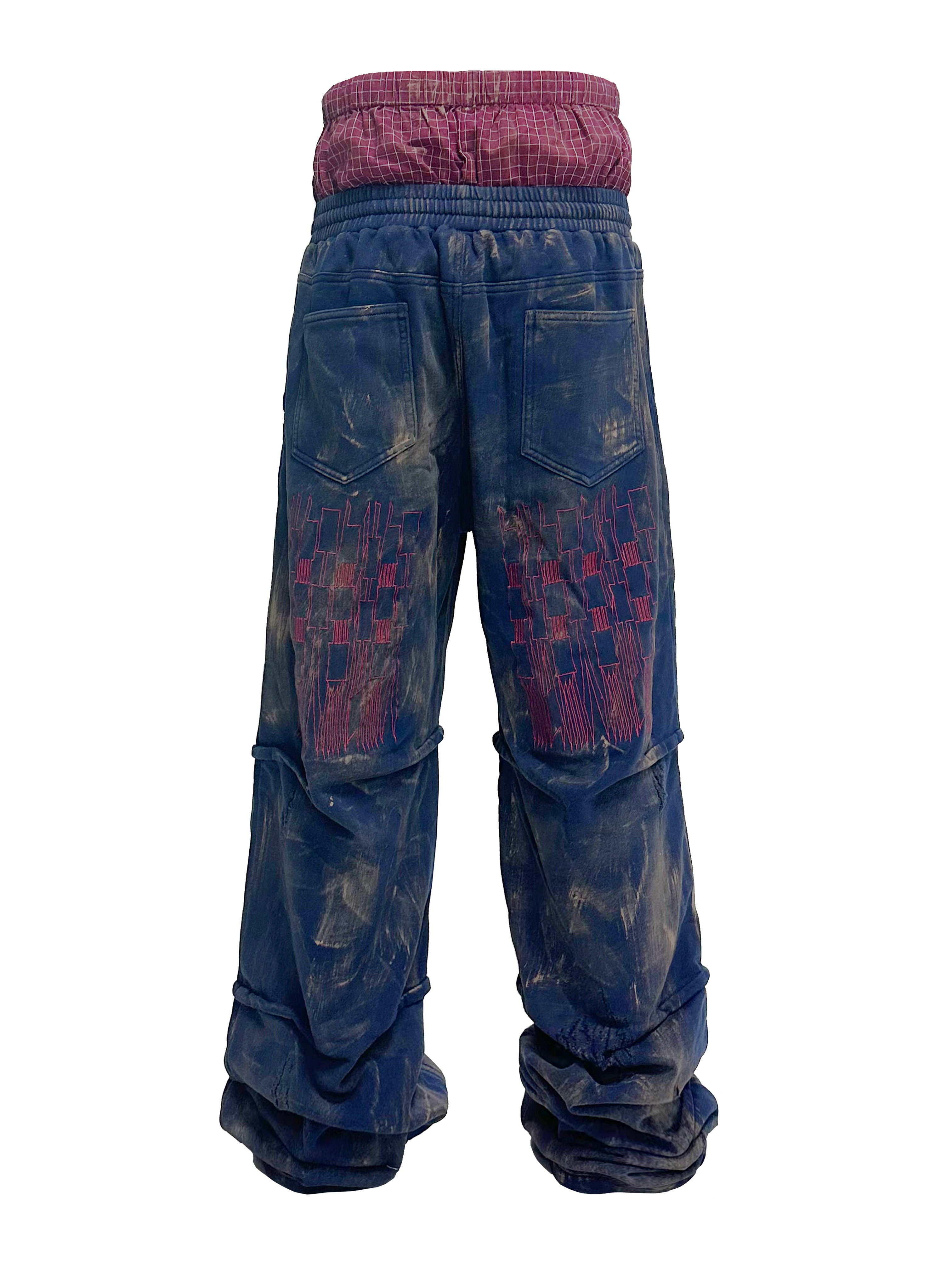 Embroidered Mud-dyed Double-waist Sweatpants