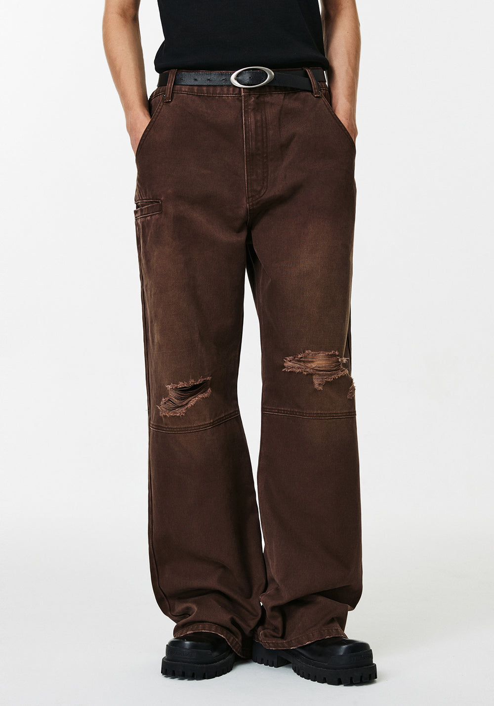 PCLP Brown Washed Straight Leg Jeans