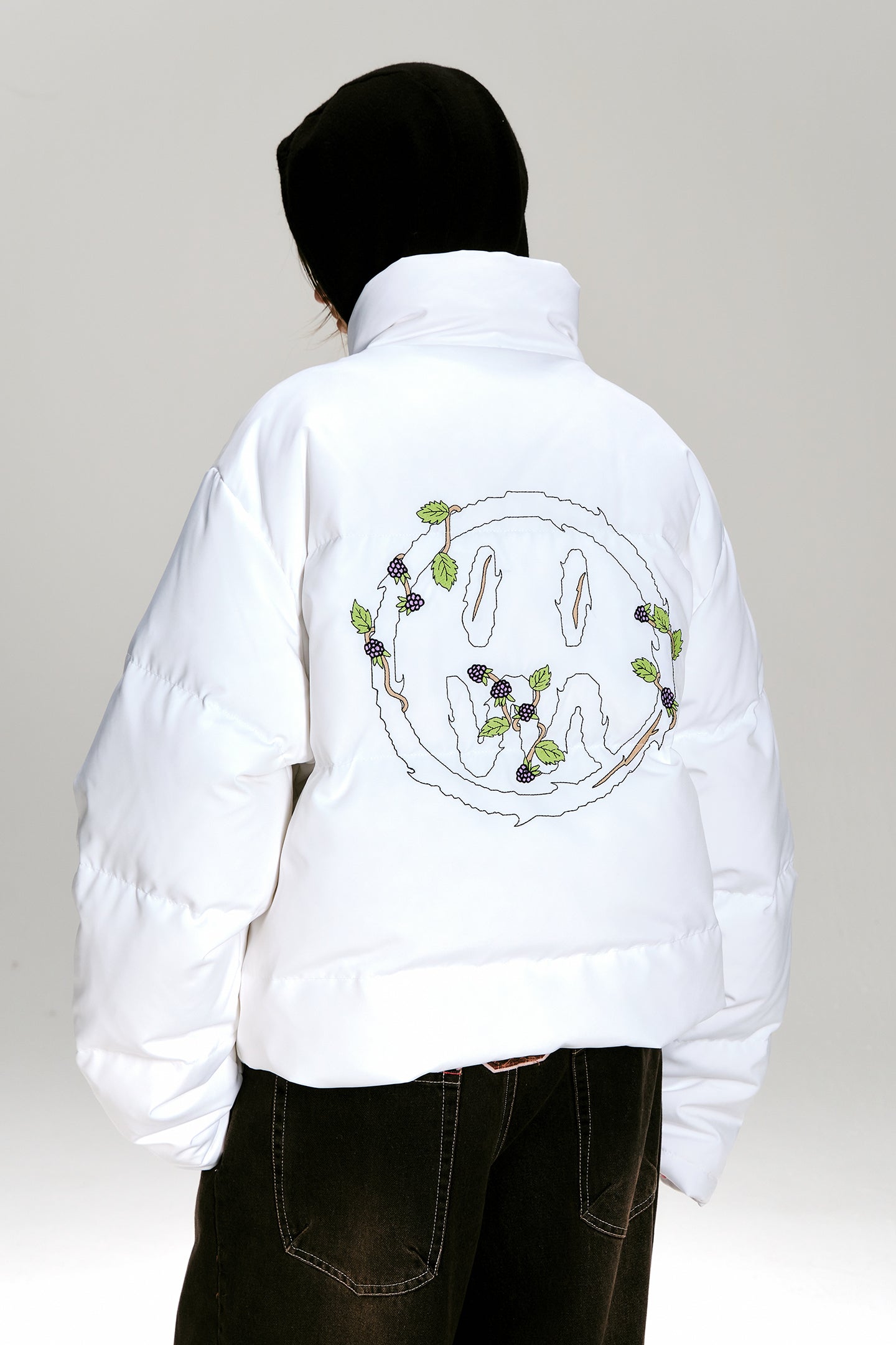 BEASTER Grape Vine Ghost Face Embroidered Down Jacket