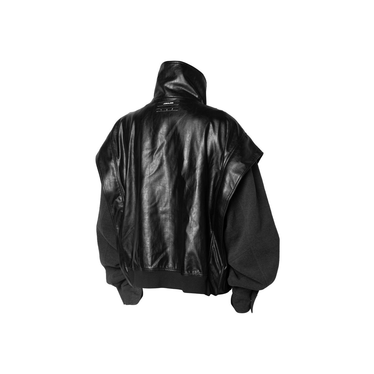 Deconstructed Oversized Leather Jacket with Semi-High Collar