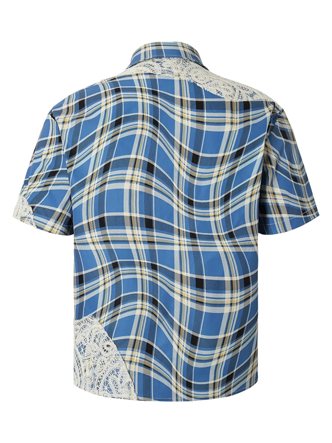 Camisa holgada de manga corta con costuras de encaje a cuadros