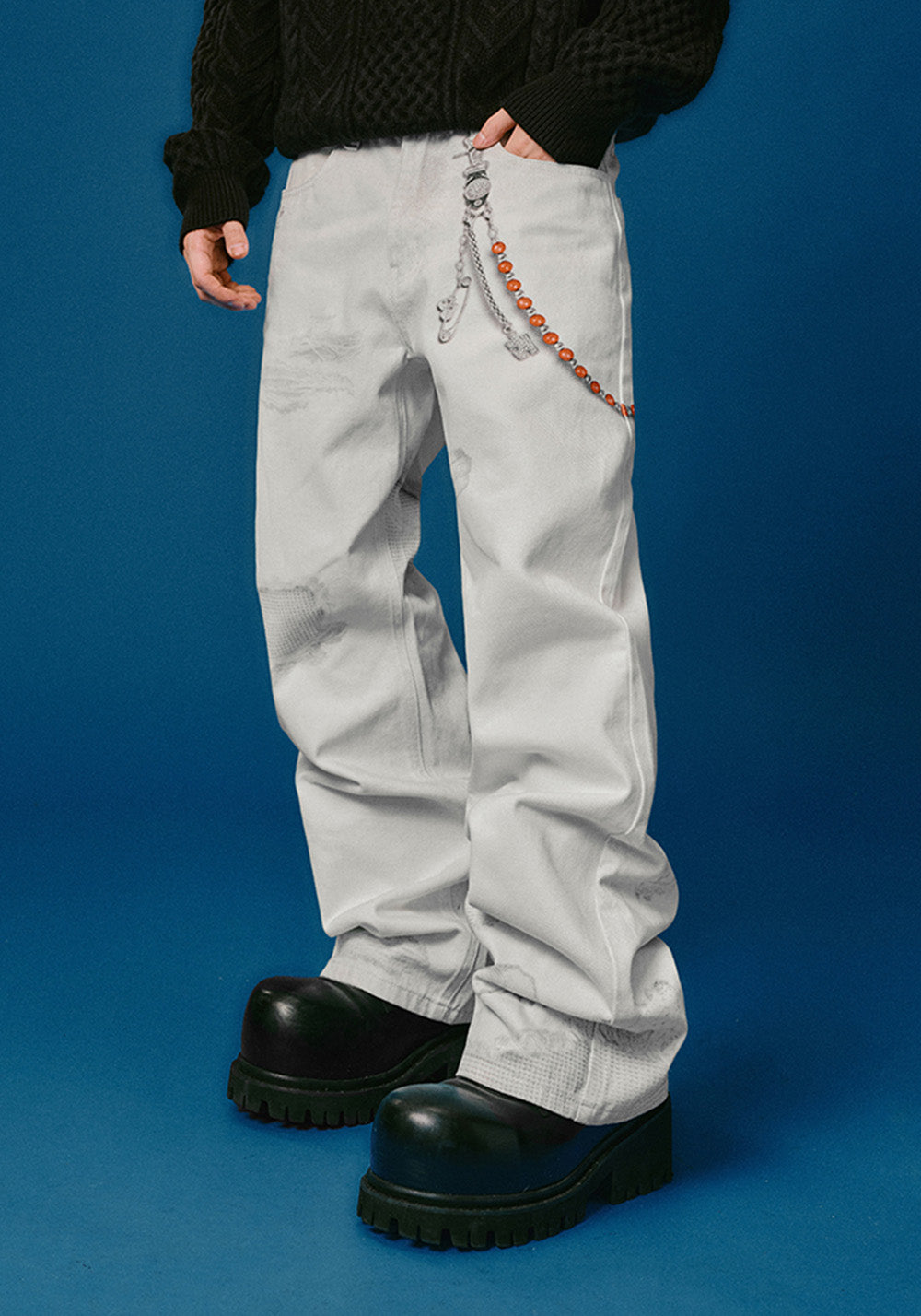 YADcrew丨Chain Embossed Printed Jeans American Street - PSYLOS 1, YADcrew丨Chain Embossed Printed Jeans American Street, Pants, YADcrew•JAPAN, PSYLOS 1