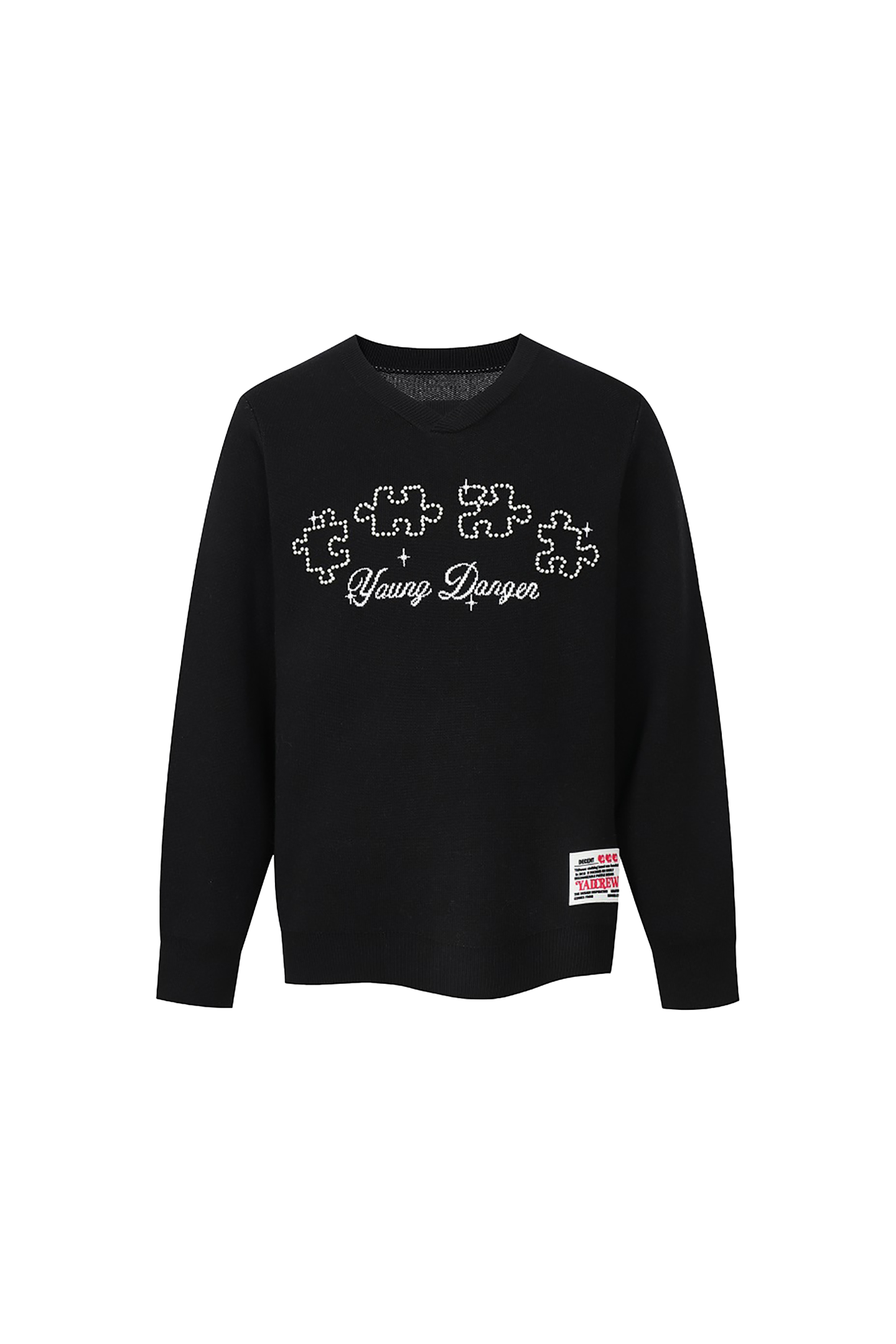 Puzzle Pearl Jacquard Slogan Knit Sweater