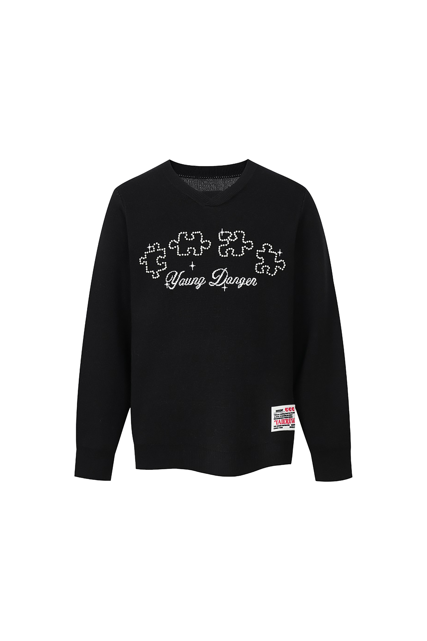 Puzzle Pearl Jacquard Slogan Knit Sweater