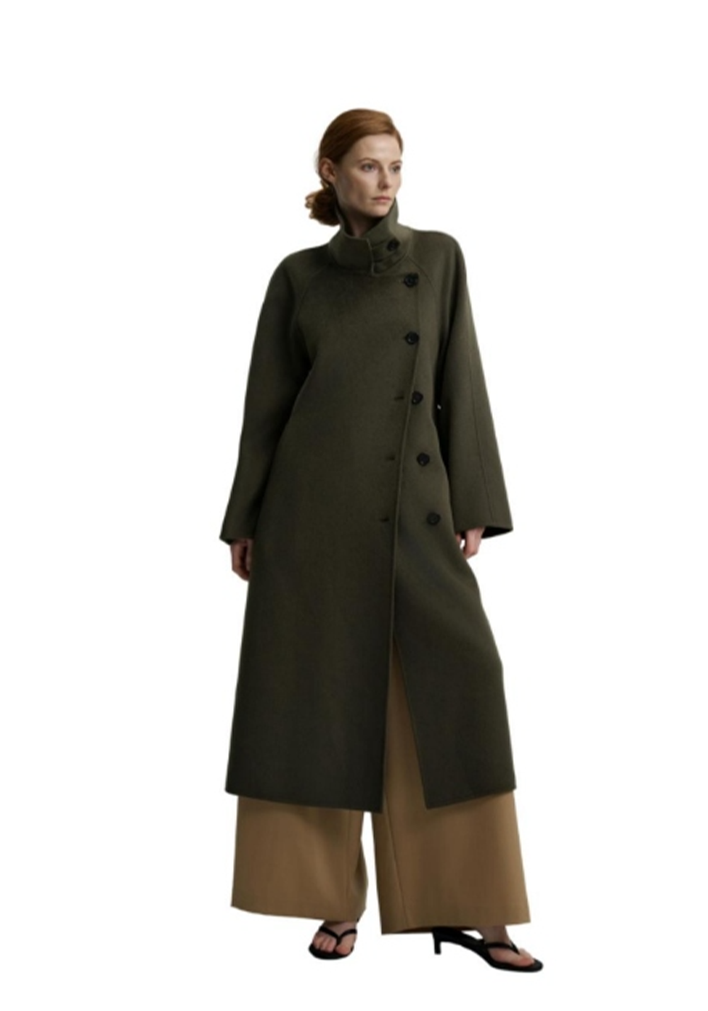 CASHMERE 100% Cashmere Single-Breasted Long Coat - Green