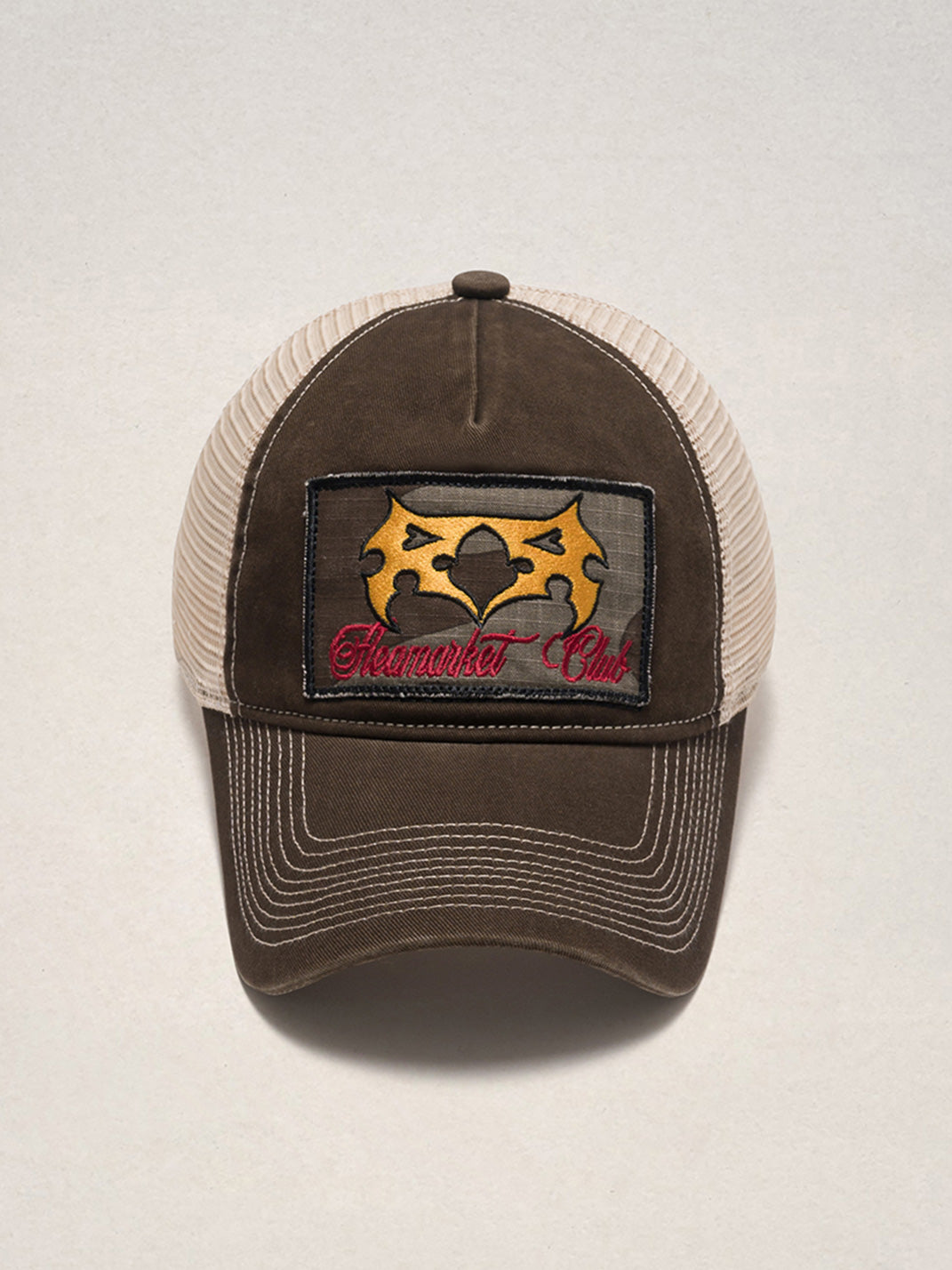 FLEAMARKET | Color Block Patchwork Curve Brim Trucker Hat - PSYLOS 1, FLEAMARKET | Color Block Patchwork Curve Brim Trucker Hat, Hats, FLEAMARKET, PSYLOS 1