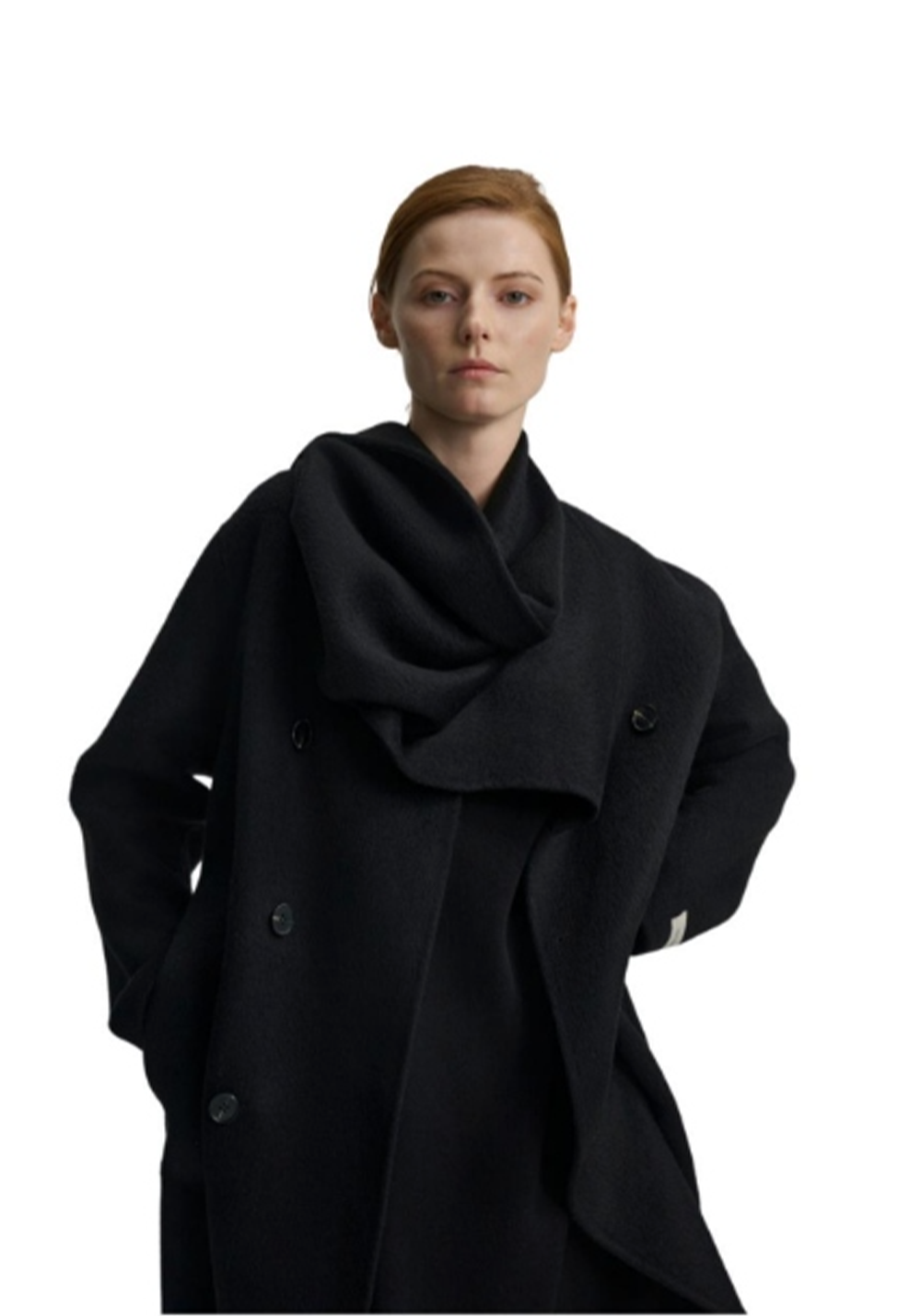 Scarf 100% Wool Coat - Black