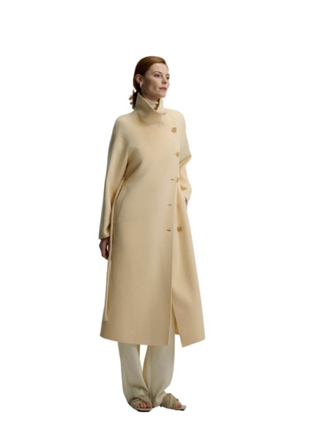 CASHMERE 100% Cashmere Single-Breasted Long Coat - Yellow