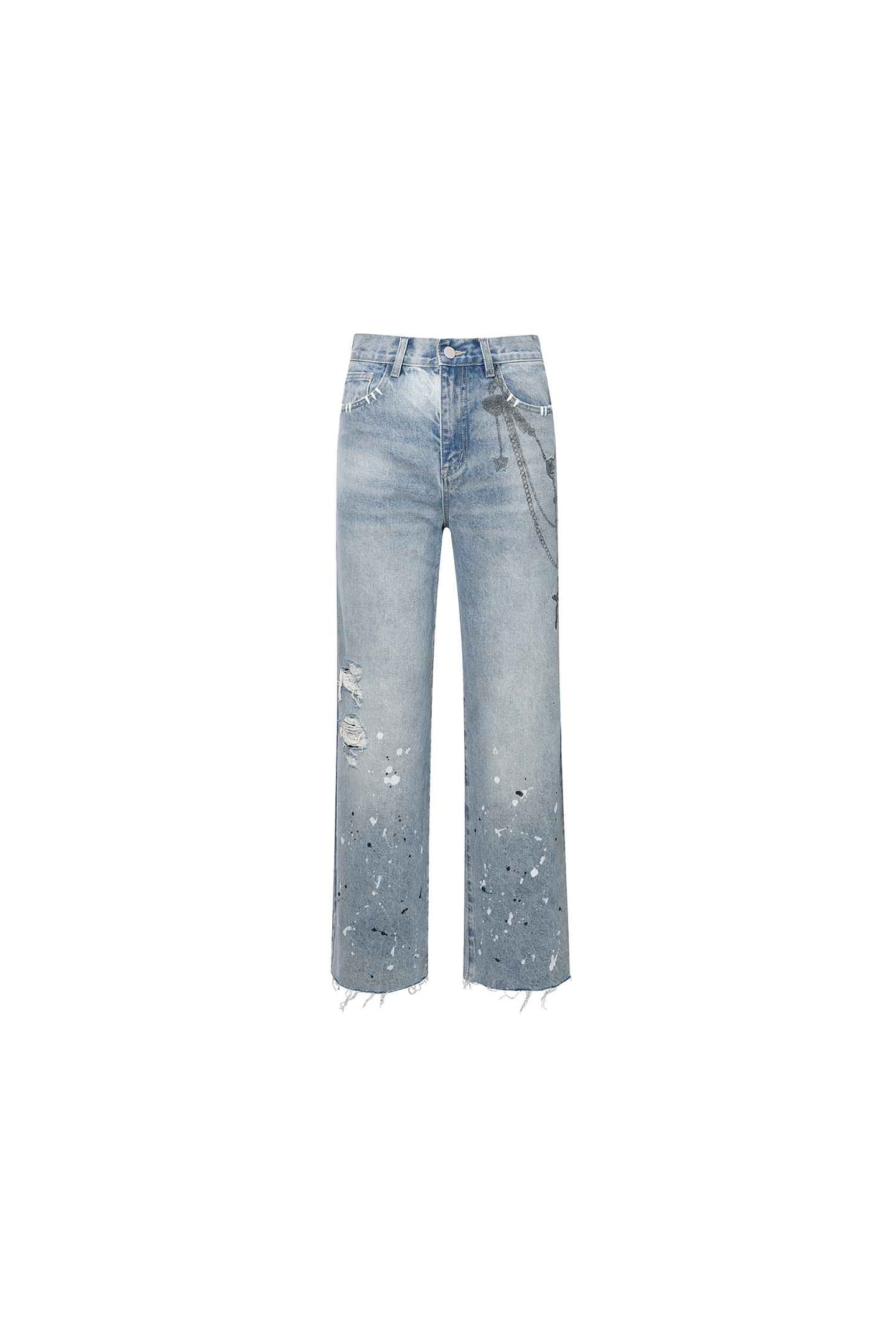 BIRTH OF ROYAL CHILD BORC PRINTED CROSS CHAINS WASHED JEANS