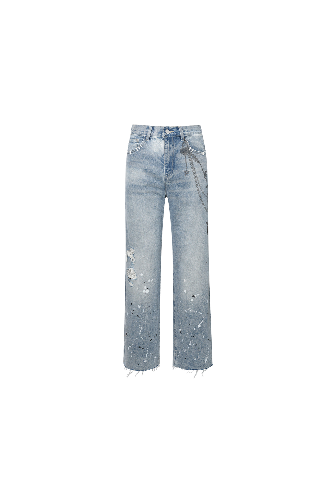 BIRTH OF ROYAL CHILD BORC PRINTED CROSS CHAINS WASHED JEANS