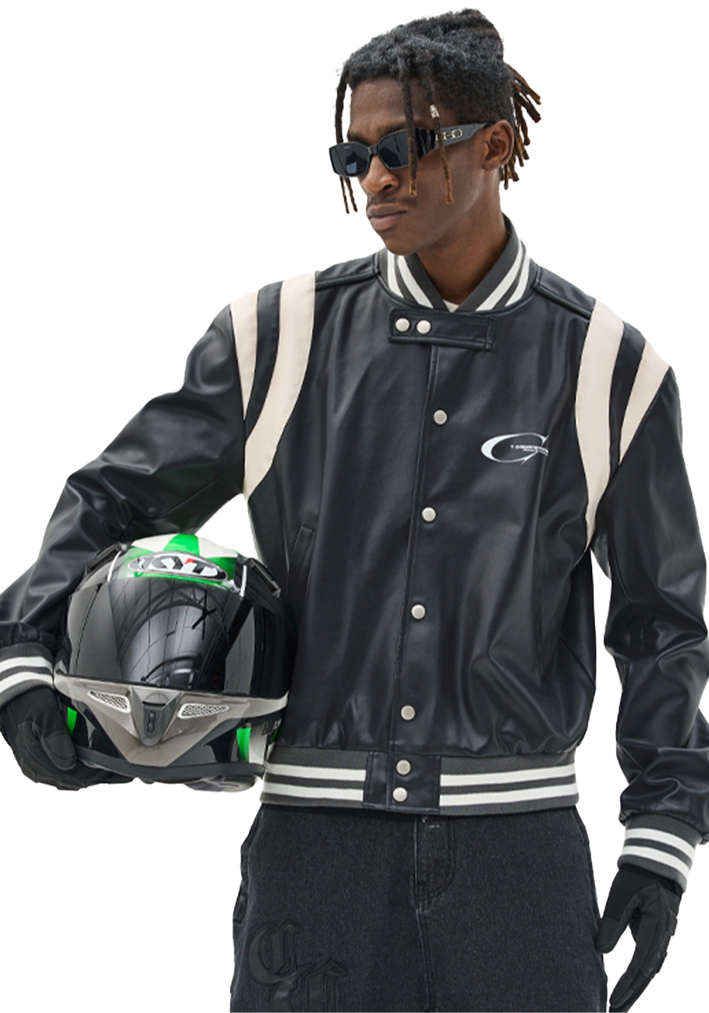 Contrasting faux leather jacket sales