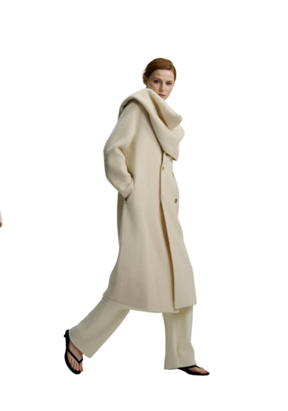 Scarf 100% Wool Coat - White