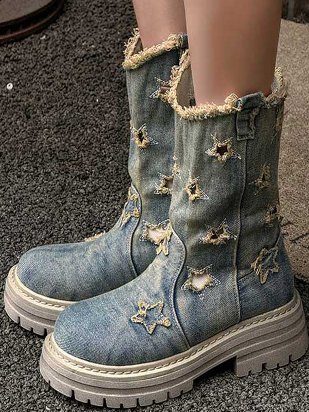 GSL | Washed Ripped Demin Platform Mid Boots - PSYLOS 1, GSL | Washed Ripped Demin Platform Mid Boots, Women's Shoes, GSL, PSYLOS 1