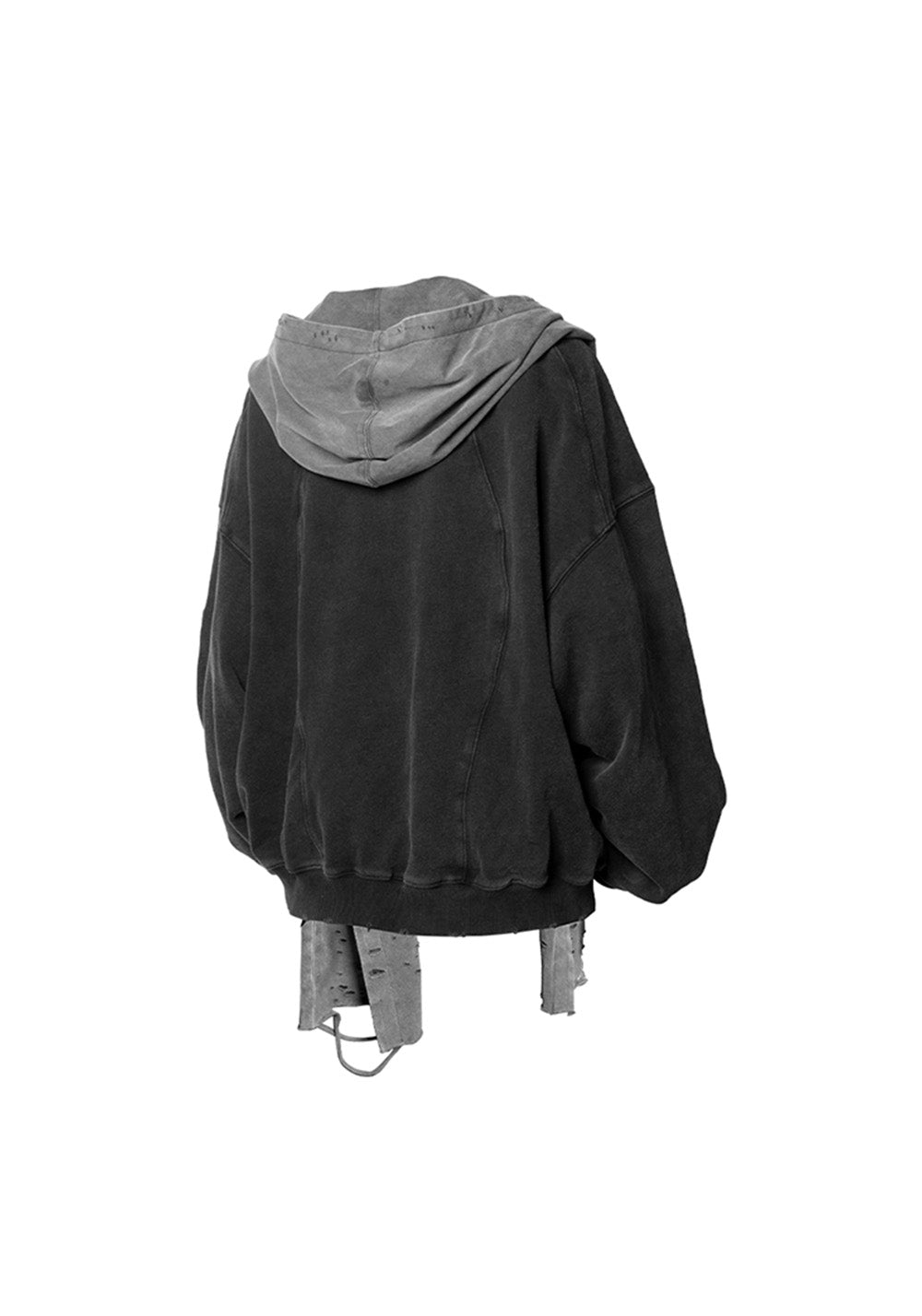 RELABEL丨Three-Dimensional Construction (Carving) Detachable Distressed Hood Washed Deep Gray Multi-Way Crewneck Sweatshirt - PSYLOS 1, RELABEL丨Three-Dimensional Construction (Carving) Detachable Distressed Hood Washed Deep Gray Multi-Way Crewneck Sweatshirt, Hoodie, RELABEL, PSYLOS 1