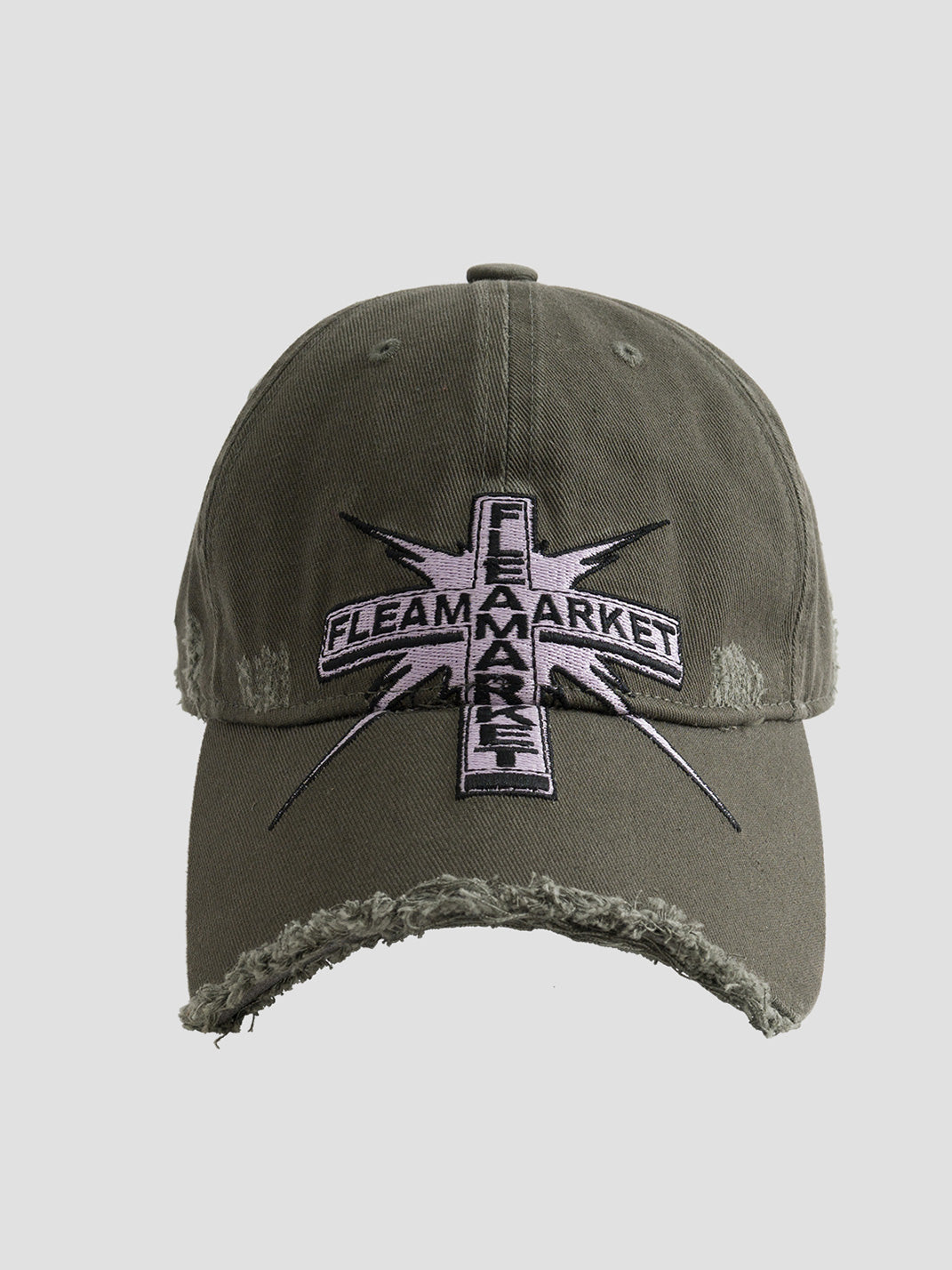 FLEAMARKET | Cross Patch Ripped Curve Brim Cap - PSYLOS 1, FLEAMARKET | Cross Patch Ripped Curve Brim Cap, Hats, FLEAMARKET, PSYLOS 1