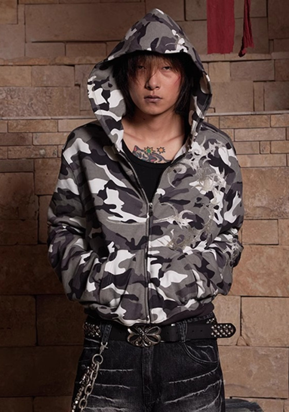 DND4DES丨Silver Embroidered Camo Zip Hoodie - PSYLOS 1, DND4DES丨Silver Embroidered Camo Zip Hoodie, Hoodie, DND4DES•JAPAN, PSYLOS 1