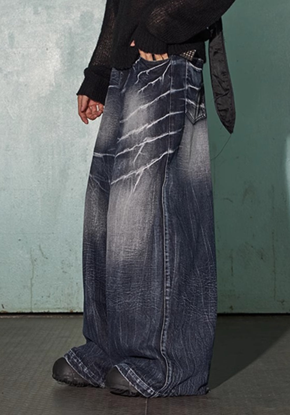 DND4DES丨Black Lightning Pattern Denim Jeans - PSYLOS 1, DND4DES丨Black Lightning Pattern Denim Jeans, Pants, DND4DES•JAPAN, PSYLOS 1