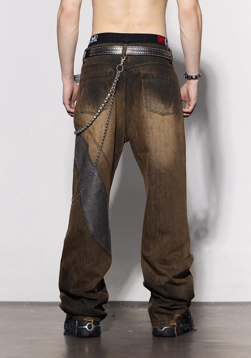 DND4DES丨Faux Leather Knee-Patch Denim Jeans - PSYLOS 1, DND4DES丨Faux Leather Knee-Patch Denim Jeans, Pants, DND4DES•JAPAN, PSYLOS 1