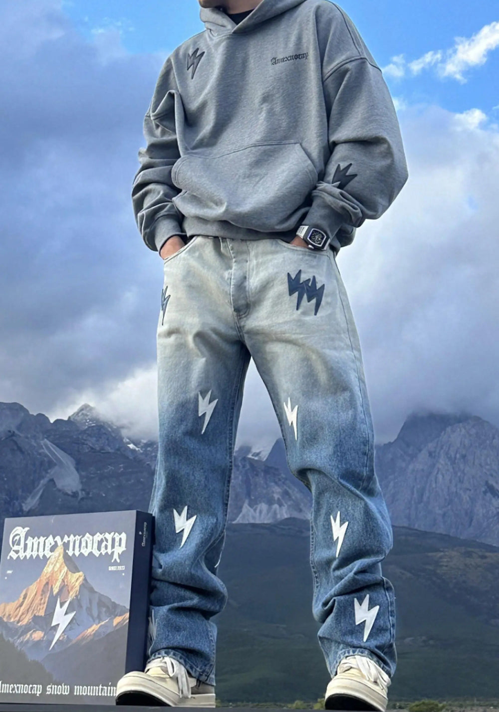 AMEXNOCAP丨Lightning Patch Gradient Stone Jeans - PSYLOS 1, AMEXNOCAP丨Lightning Patch Gradient Stone Jeans, Jeans, Amexnocap, PSYLOS 1