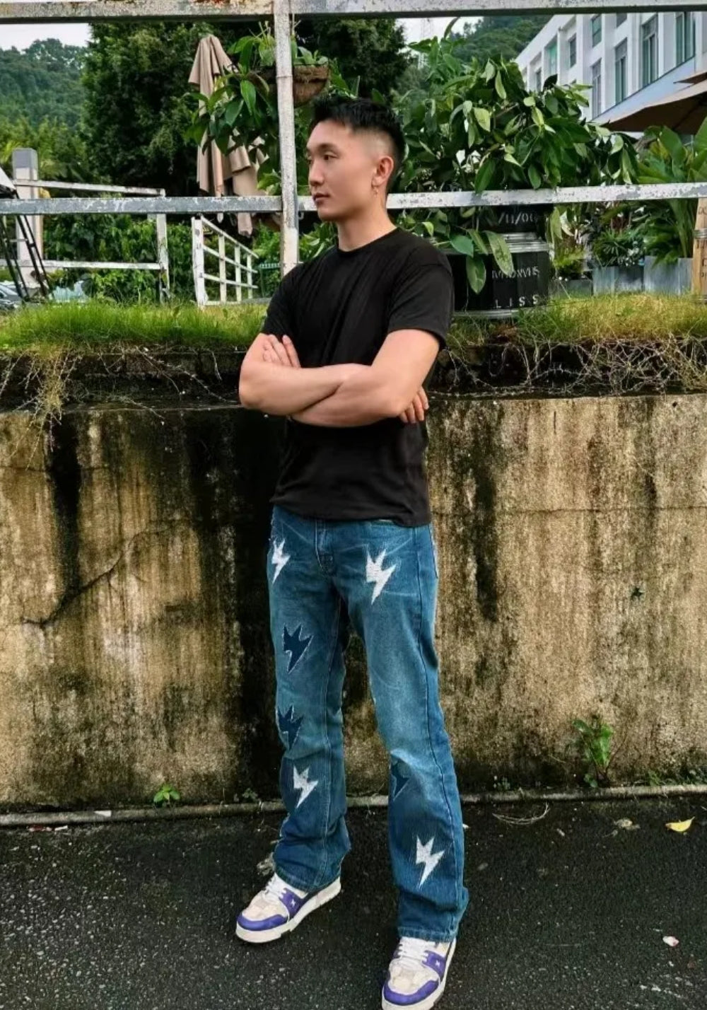 AMEXNOCAP丨Destroyed Lightning Flare Jeans (Ice Blue, Unisex) - PSYLOS 1, AMEXNOCAP丨Destroyed Lightning Flare Jeans (Ice Blue, Unisex), Jeans, Amexnocap, PSYLOS 1