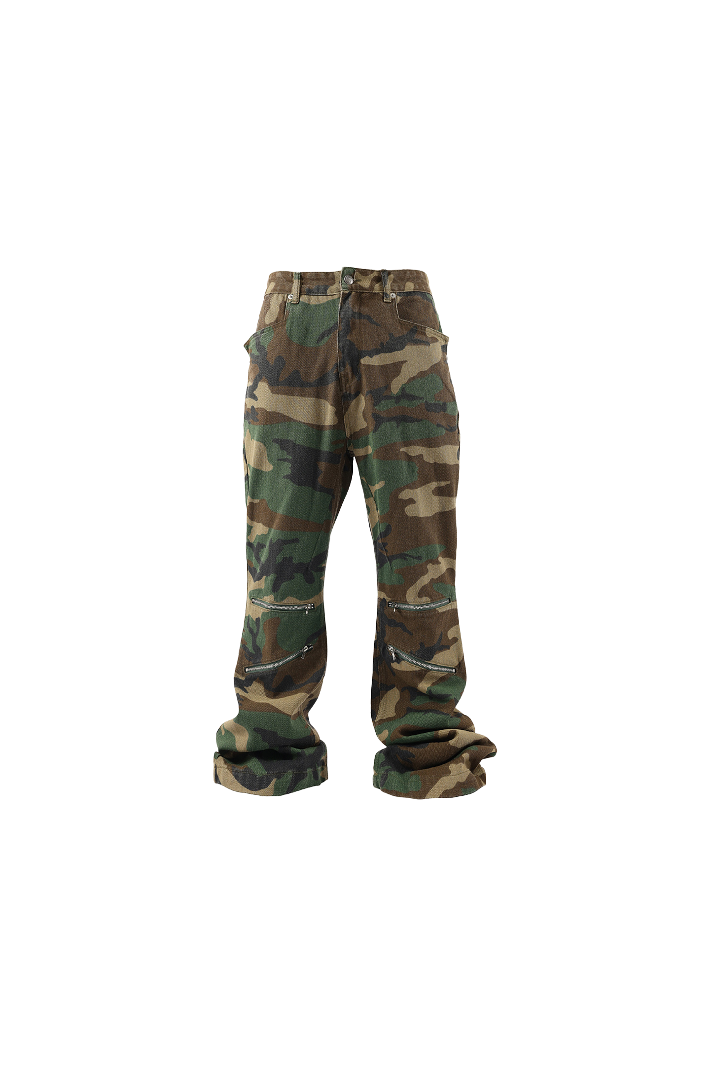 Military Green Camouflage Bootcut Denim Pants